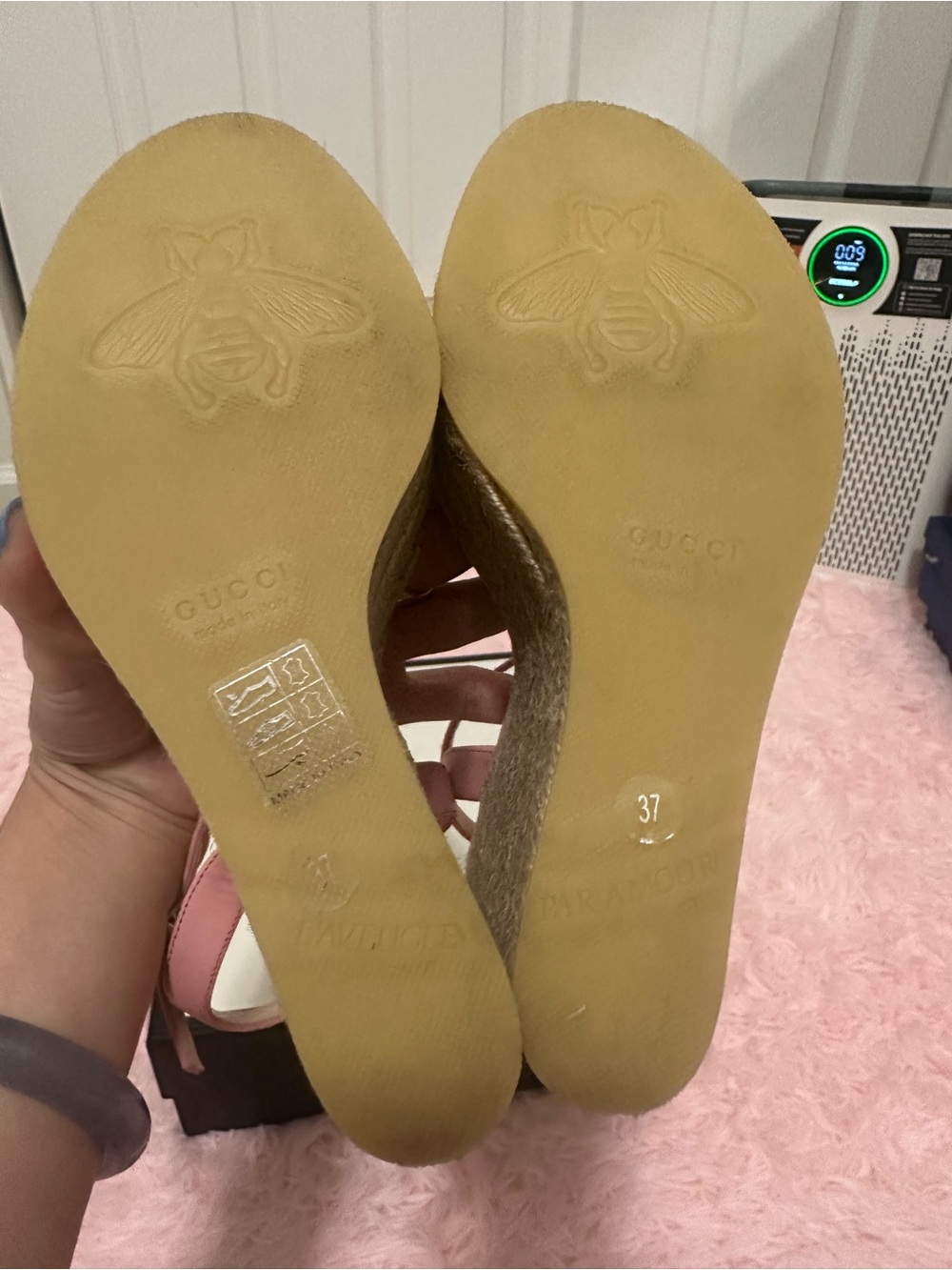 Gucci Pink Leather Platform Espadrille Heels with Double G - Picture 5 of 7